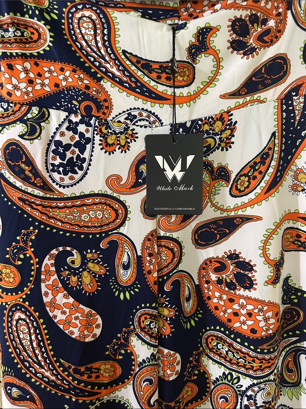 White Mark Navy, Orange & White Paisley Wide-Leg Palazzo Pants - Picture 4 of 7